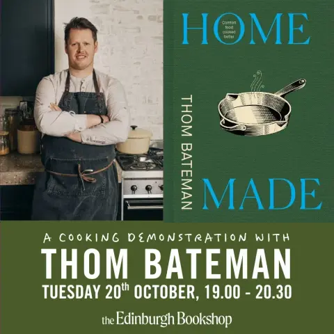 Poster advertising the cookery book event with Thom Bateman, at the Edinburgh Bookshop