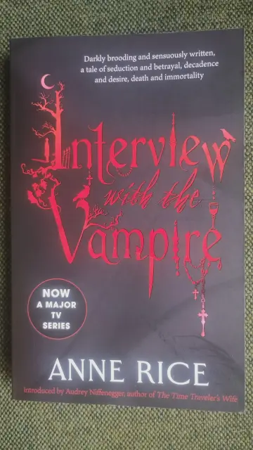 Black cover with blood red lettering on the cover of Interview WIth the Vampire
