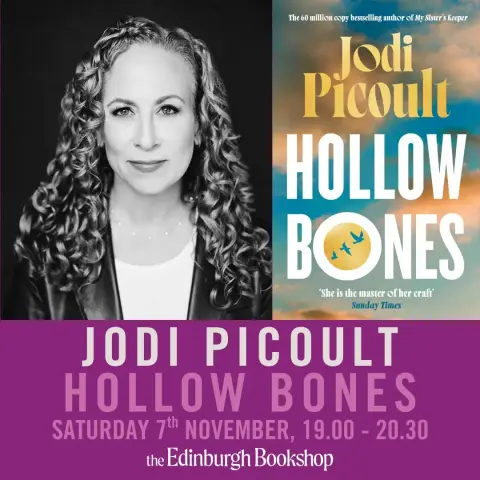 Poster advertising the Jodi Picoult book launch at the Edinburgh Bookshop